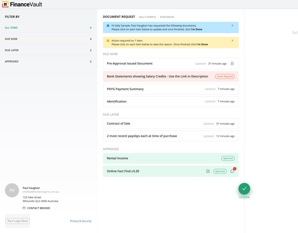 Document status labels and reminders