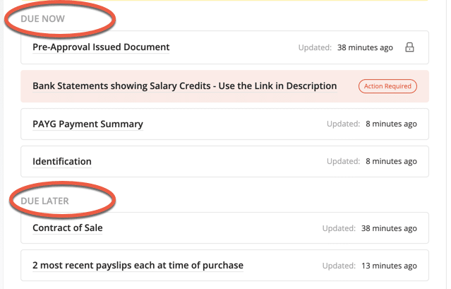 Due now vs due later items